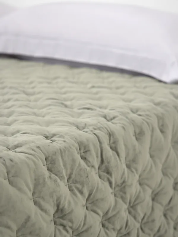 Төсек жапқыш, 220x240 см, сырма, ши барқыт/микрофибра, жасыл, Сызықтар, Stitch velvet, image-5