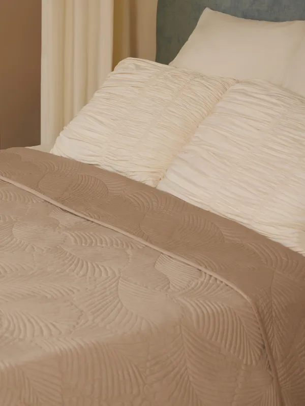 Төсек жапқыш, 220х240 см, төсеніш, полиэстер, бежевый / сұр, Пальма жапырағы, Ститч барқыт, image-3