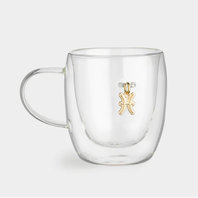 Кружка, 280 мл, стекло Б/металл, с золотистой подвеской, Овен, Air figure zodiac