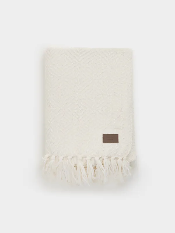 Жамылғы, 130х170 см, шашағы бар, шенилл, сүт түстес, Chenill, image-0