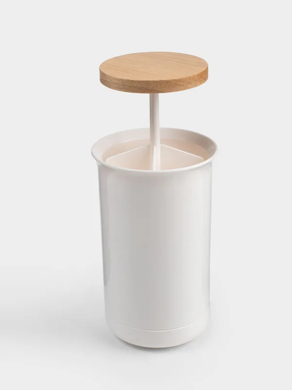Мақта тампонының контейнері, 12 см, пластик/резеңке ағаш, ақ, White style, image-2