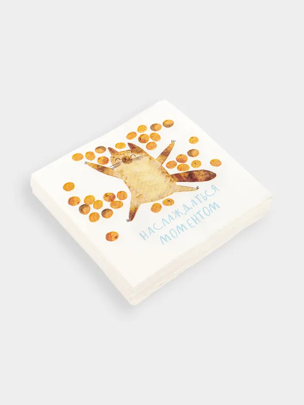 Қағаз майлықтар, 21х21 см, 20 дана, төртбұрышты, ақ, Қалпақ киген мысық, Christmas friends, image-1