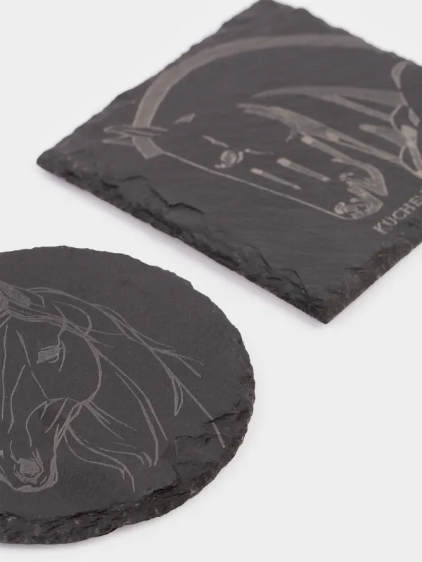 Набор подставок под кружку, 10 см, 2 шт, квадратный/круглый, сланец, Конь, Slate, image-4