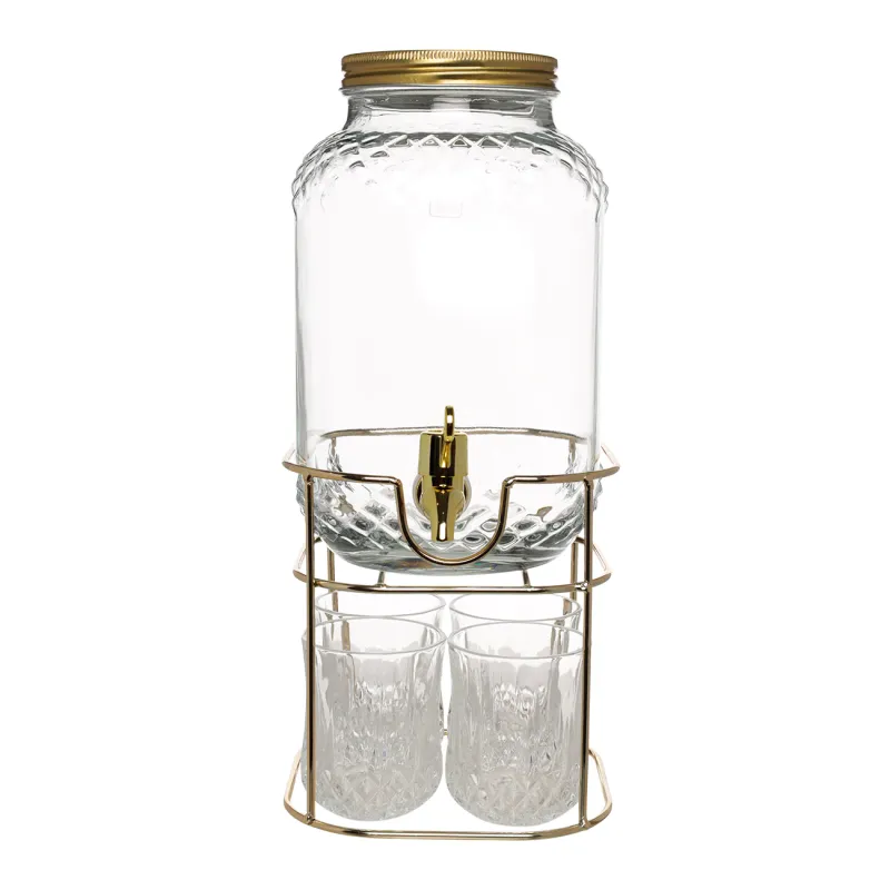 Сусын жинағы, 4 тұлға, 5 зат, стенд диспенсері, алтын, шыны/металл, Regale, image-1