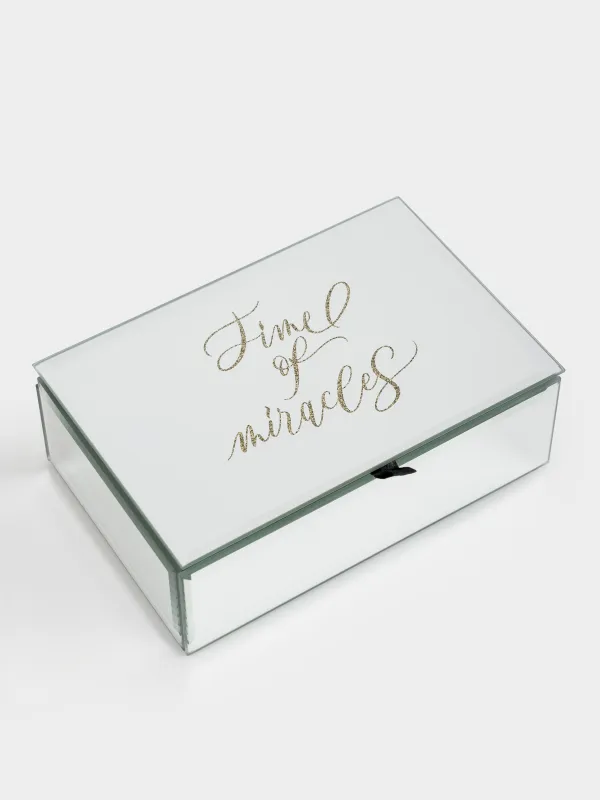 Зергерлік бұйымдарға арналған қобдиша, 15х10 см, шыны, айнасы бар, Merry christmas, Glossy, image-1