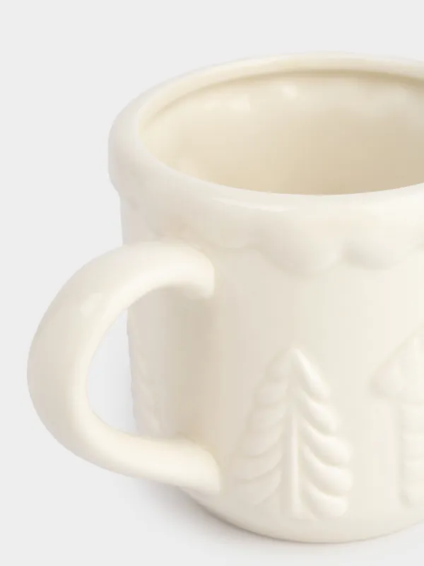 Саптыаяқ, 500 мл, керамика, сүт және алтын түстес, Шыршалары бар үй, Snow sparks, image-2