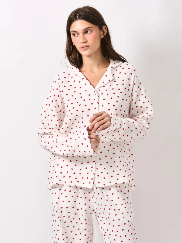 Әйелдер жейдесі, үйге арналған, өлшемі S, ұзын жеңді, муслин, сүт түстес, Гүлдер, Ateira, image-1