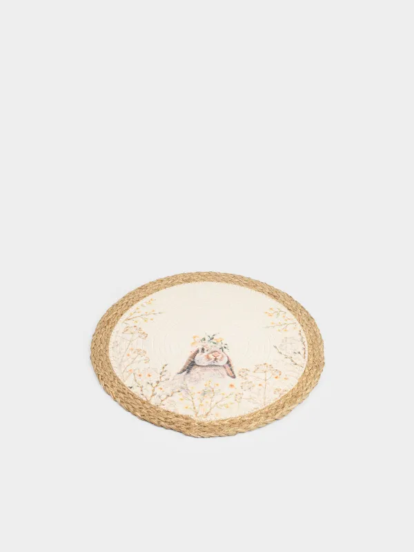 Аспаптарға арналған майлық, 38 см, полиэстер/теңіз шөптері, дөңгелек, құм түстес және ақ, Қоян, Easter, image-3