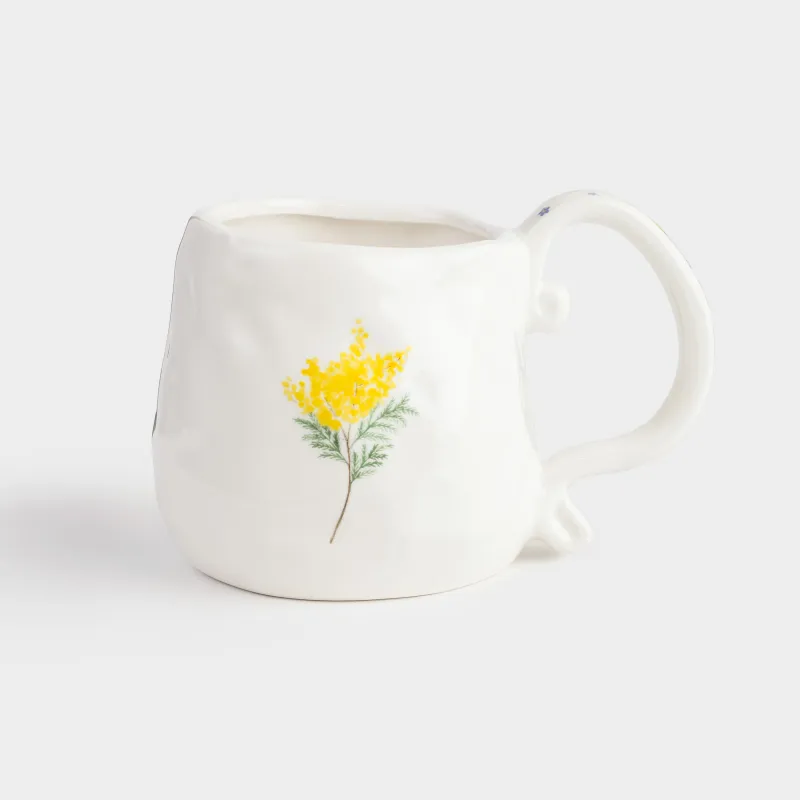Кружка, 530 мл, керамика D, молочная, Мимоза и незабудка, Crumple flower, image-0