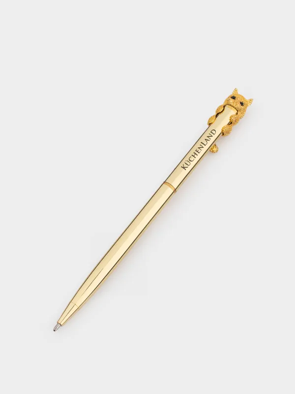 Ручка шариковая, 14 см, с фигуркой, золотистая, Кот, Draw figure, image-1