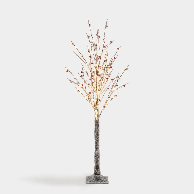 Сәндік ағаш, 1,25 м, жарықтандырылған, пластик, жидектері бар қар басқан бұтақтар, Festive mood