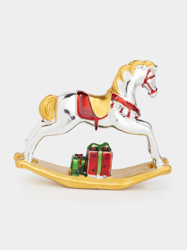 Мүсінше, 10 см, полирезин, ақ және алтын, Тербелетін ат, Horse white, image-1