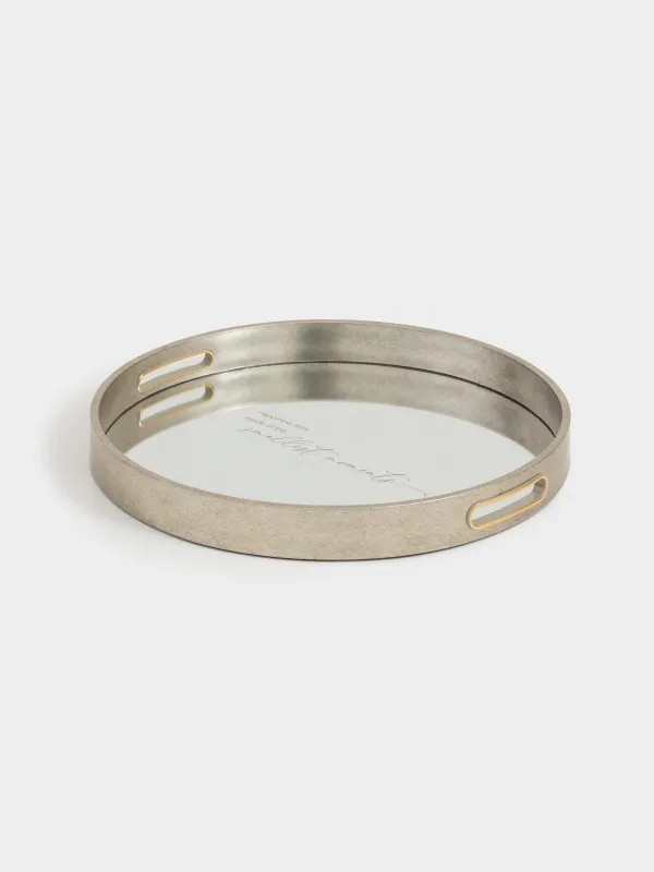 Поднос, 35 см, пластик/стекло, круглый, серебристый, Happiness, Wenory, image-1