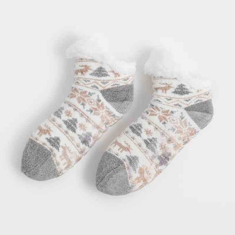 Әйелдер шұлықтары, өлшемі 36-38, үйге арналған, шенилл/шерпа, сүт түстес, Қысқы өрнек, Hot winter