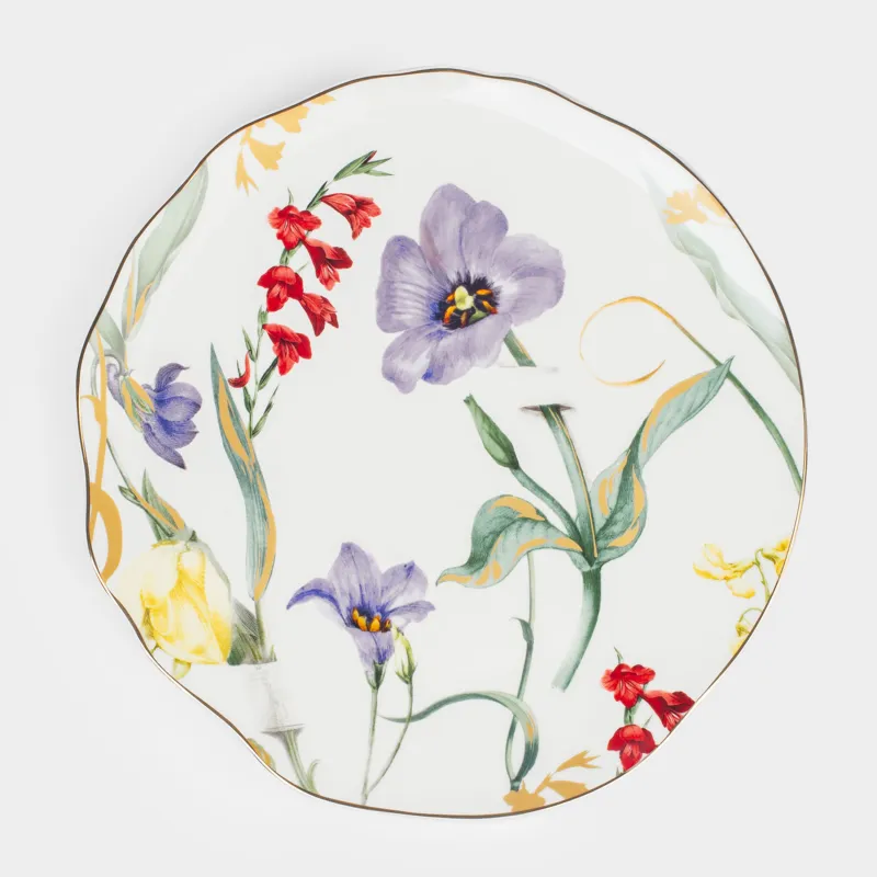 Түскі ас тәрелкесі, 26 см, фарфор N, ақ, алтын жиегі бар, Гүлдер, Night flower