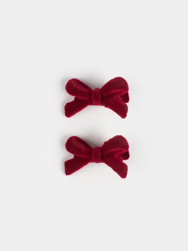 Заколка для волос, 3 см, 2 шт, детская, полиэстер/металл, красная, Бантики, Hairstyle, image-0