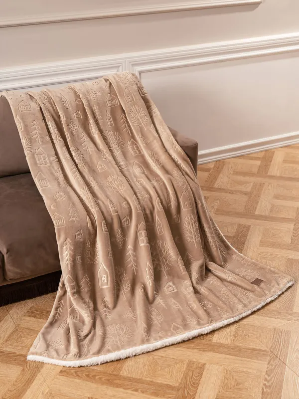 Плед, 130х170 см, фланель, бежевый, Дома и ели, Flannel, image-5