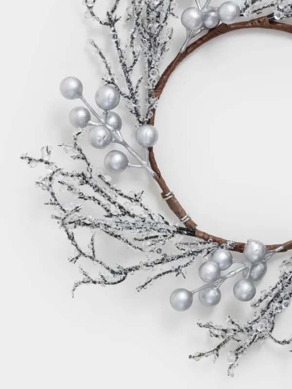 Сәндік гүл шоғы, 14/30 см, пластик/пенопласт, Күміс кристалдар, Crystal decor, image-3