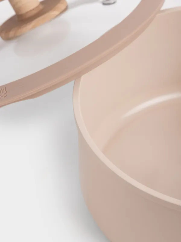 Ковш, 16 см, 1,2 л, с крышкой, с покрытием, алюминий, бежевый, Sincerity, image-2