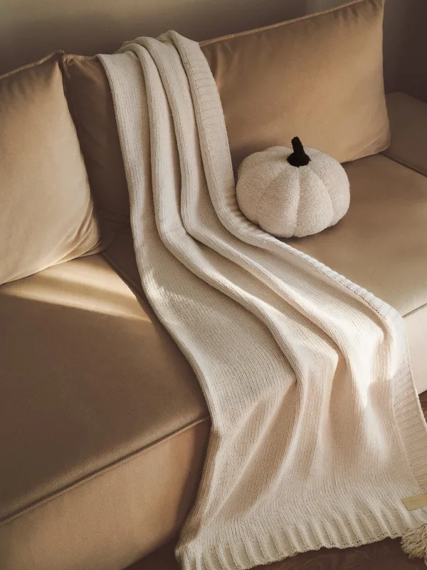 Көрпе, 130х170 см, помпондары бар, шенилл/люрекс, сүт түстес, Chenill, image-1