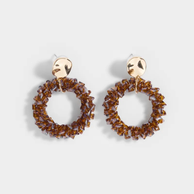 Пусет сырғалары, 5 см, 2 дана, болат/шыны, қоңыр, Кристалдар, Jewelry crystal