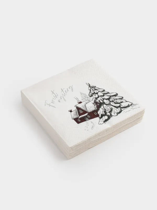 Қағаз майлықтар, 21х21 см, 20 дана, төртбұрышты, ақ, Ормандағы үй, Winter house, image-1