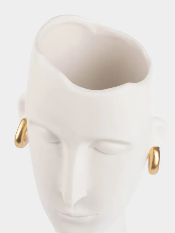 Гүл вазасы, 34 см, сәндік, керамика, ақ, Алтын сырға таққан қыз, Face, image-3