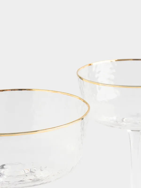 Бокал-креманка для шампанского, 2 шт, с золотистым кантом, Ripply gold, image-3