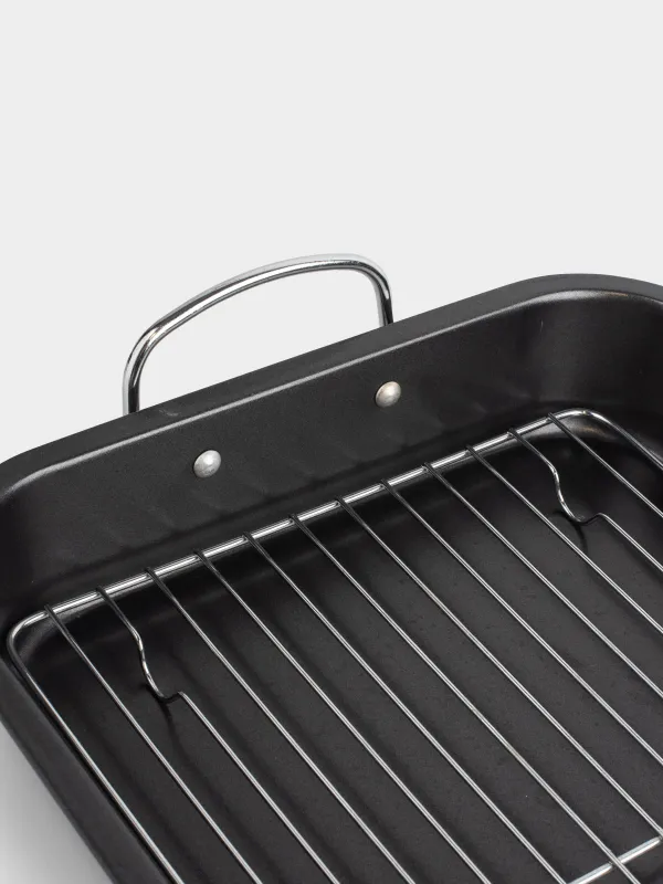 Противень для запекания, 37х29 см, с ручками и решеткой, с покрытием, сталь, черный, BBQ, image-5