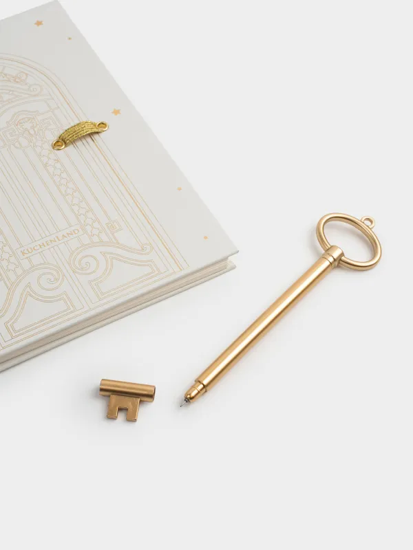 Блокнот для записей, 15х20 см, 80 л, на кольцах, с ручкой, полиуретан, экрю, Stationery gold, image-3