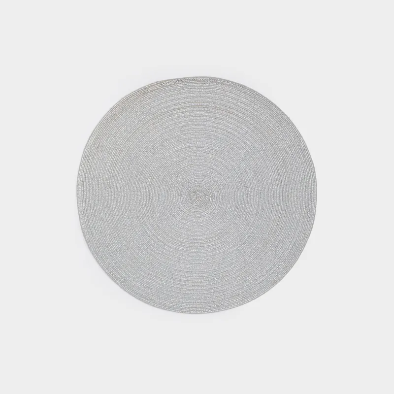 Салфетка под приборы, 38 см, полиэстер, круглая, серебристая, Rotary shine