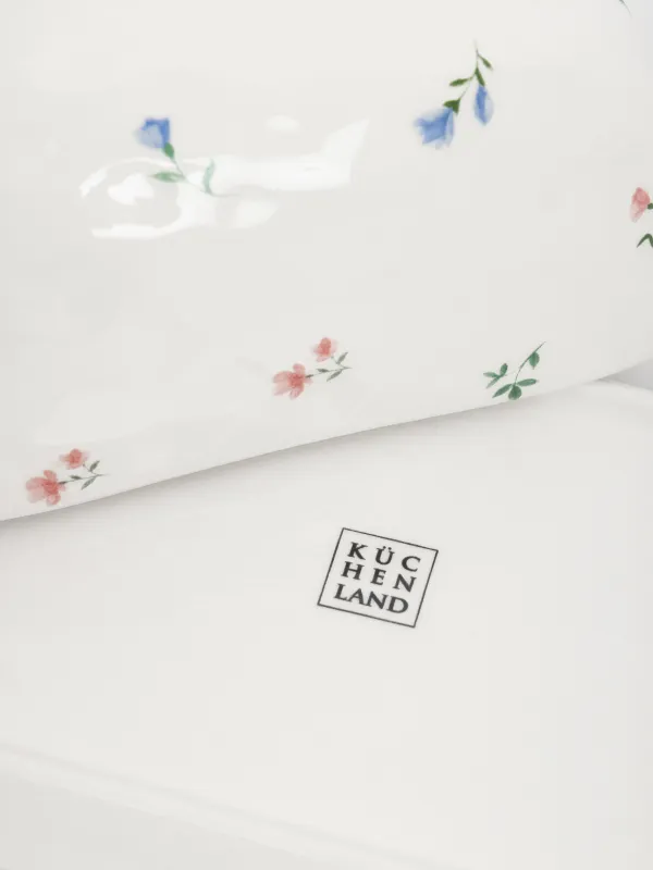 Сары май ыдысы, 16 см, керамика, тікбұрышты, сүт түстес, Нәзік гүлдер, El flora, image-4