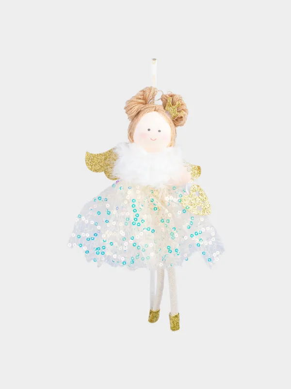 Игрушка елочная, 21 см, полиэстер/пенопласт, шампань, Девочка в платье, Sweet girl, image-0