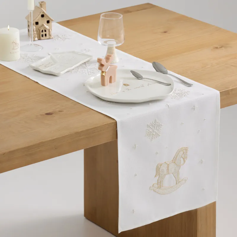 Үстел төсеніші, 40х160 см, полиэстер, сүт түстес, Жылқы, Snow horse