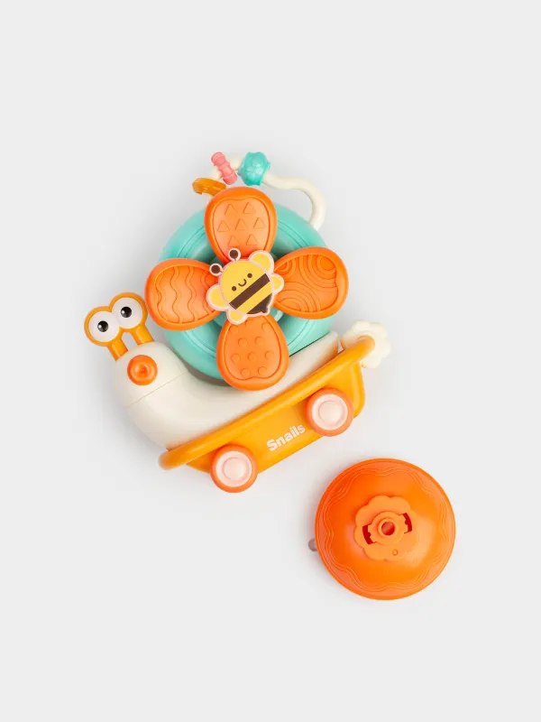 Игрушка развивающая, 12х15 см, пластик, цветная, Улитка на колесах, Kiddy, image-1