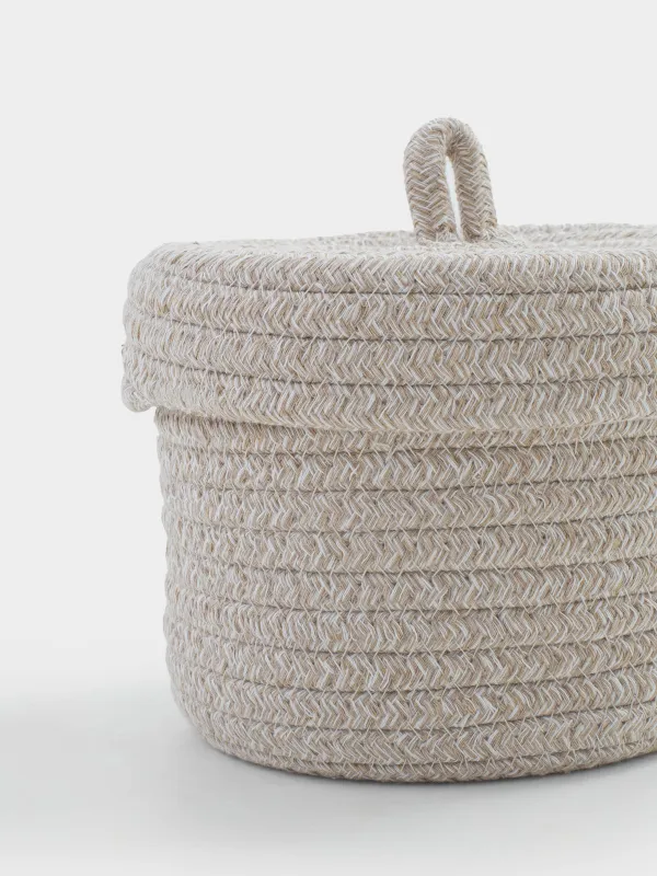 Корзина для хранения, 22x16 см, с крышкой, хлопок/полиэстер, круглая, молочная, Tote, image-3