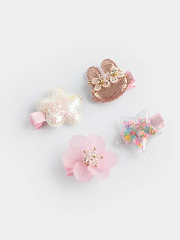 Набор заколок для волос, 3 см, 4 шт, детский, полиэстер/пластик, розовый, Кролик, Gracile, image-1