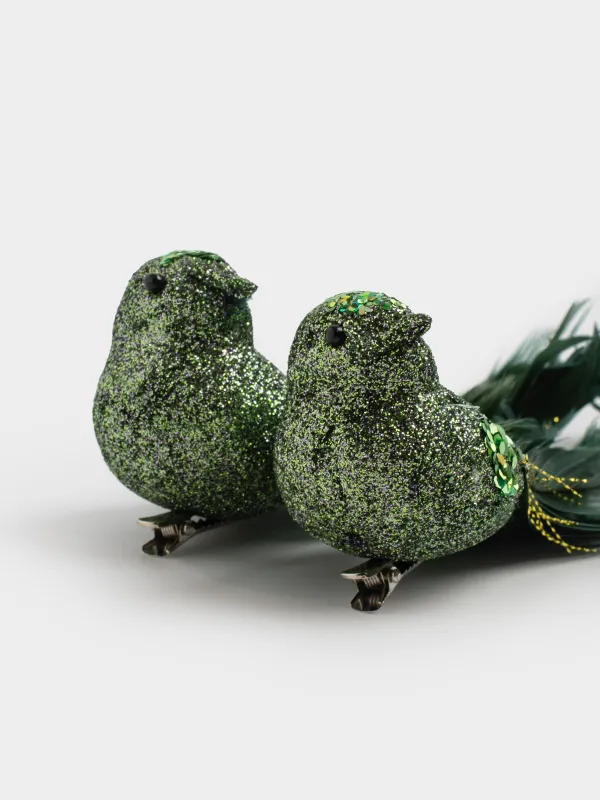 Украшение декоративное, 15 см, 2 шт, на клипсе, пенопласт/перо, зеленое, Птица, Birds NY, image-2