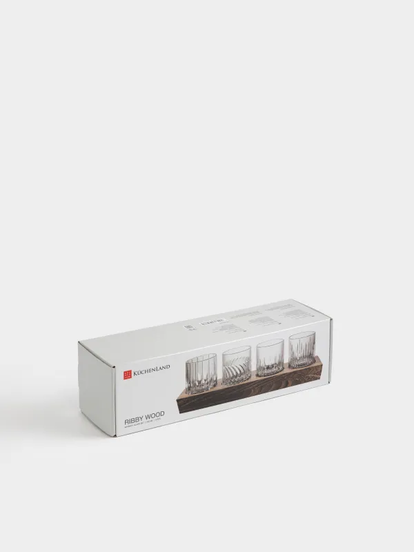 Набор стаканов для виски, 9 см, 250 мл, 4 шт, на подставке, стекло Р/дерево, Ribby wood, image-6