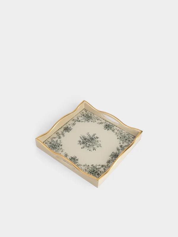 Науа, 30х30 см, пластик/шыны, төртбұрышты, сүт және алтын түстес, Жасыл гүлдер, Green lace, image-4