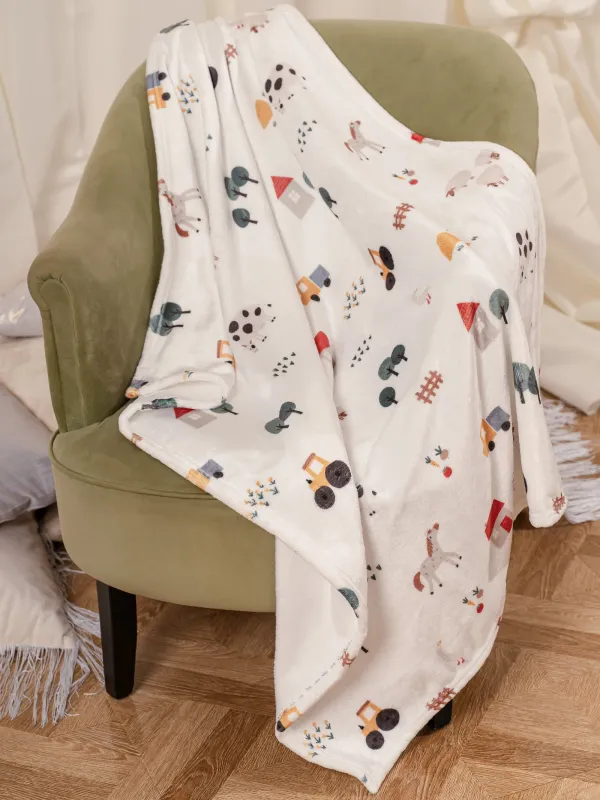 Көрпе, 90х120 см, балаларға арналған, фланель, сүт түстес, Ферма, Flannel, image-4