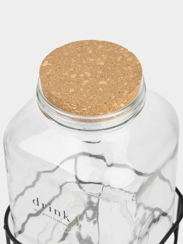 Сусындарға арналған диспенсер, 3л, тұғырда, шыны/тығын/металл, Clear font, image-3