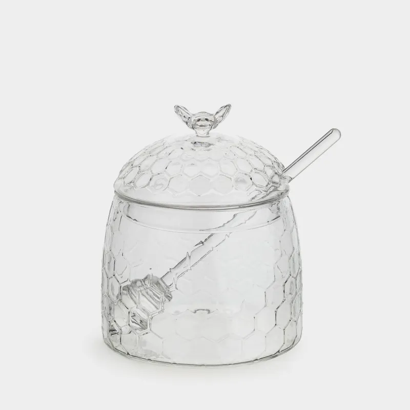 Балға арналған құты, 400 мл, қасығы бар, шыны, Бал ұясы, Honey