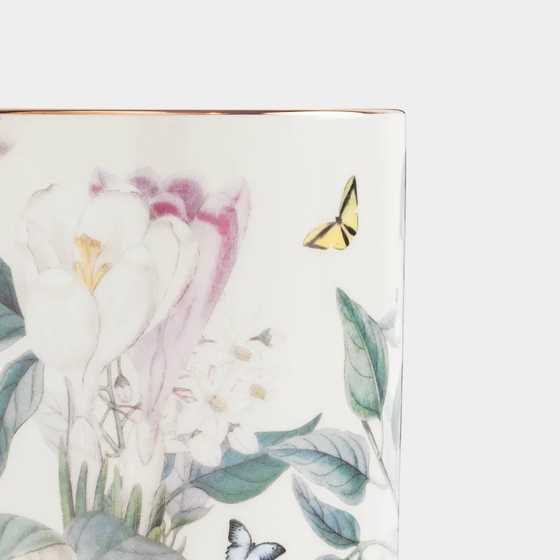 Кружка, 380 мл, фарфор F, бежевая, с золотистым кантом, Цветы и бабочка, Bloome, image-5