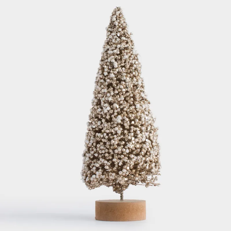 Мүсінше, 21 см, тұғырда, пластик/металл, ақ-алтын, Қар басқан шырша, Frosty sparks, image-1