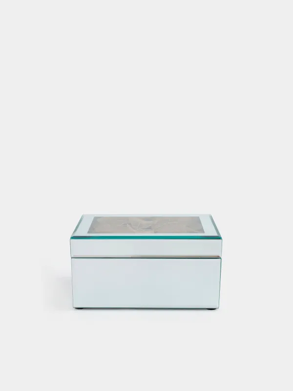 Зергерлік қорап, 20х14 см, шыны, айнамен, алтын жапырақтар, Glossy, image-1