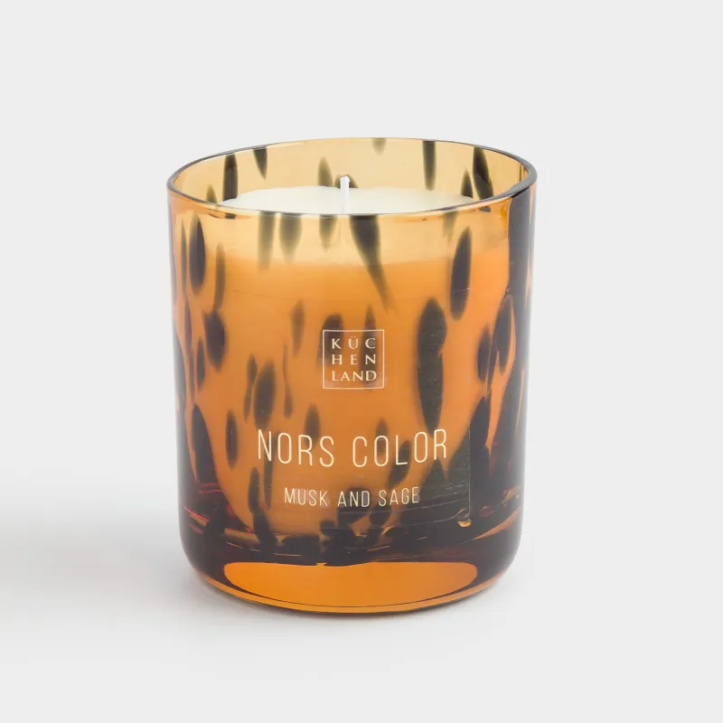 Свеча ароматическая, 10 см, в подсвечнике, стекло, Musk and Sage, Анималистичный узор, Nors color