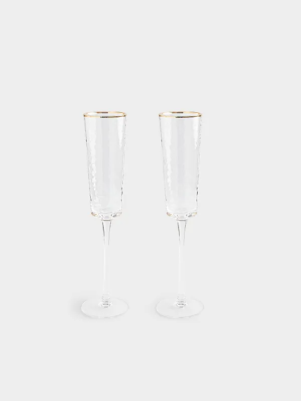 Бокал для шампанского, 2 шт, с золотистым кантом, Ripply gold, image-0