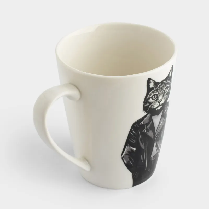 Кружка, 420 мл, фарфор N, белая, Кот в косухе, On style, image-2