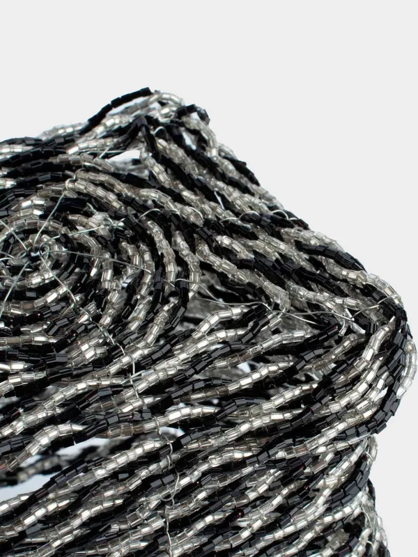 Қобдиша, 10х10 см, моншақ, қара-күміс, Shiny beads, image-3